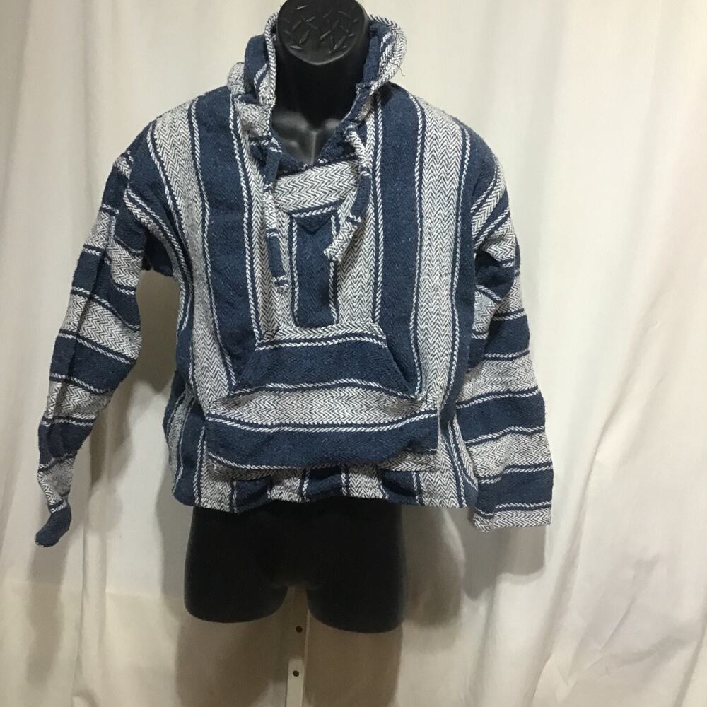 Earth Ragz Kidz Baja Hoodie Jacket XL Blue Grey Mexican Jerga Drug Rug Pullover